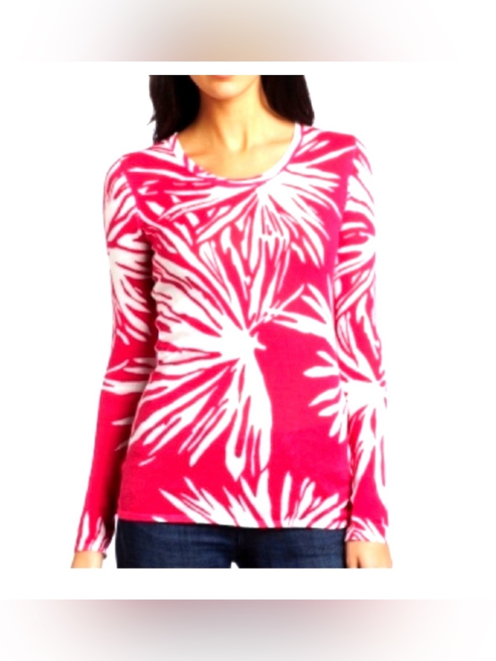 Lilly Pulitzer M Bright Pink & White V-neck Sweater Star Fireworks Print